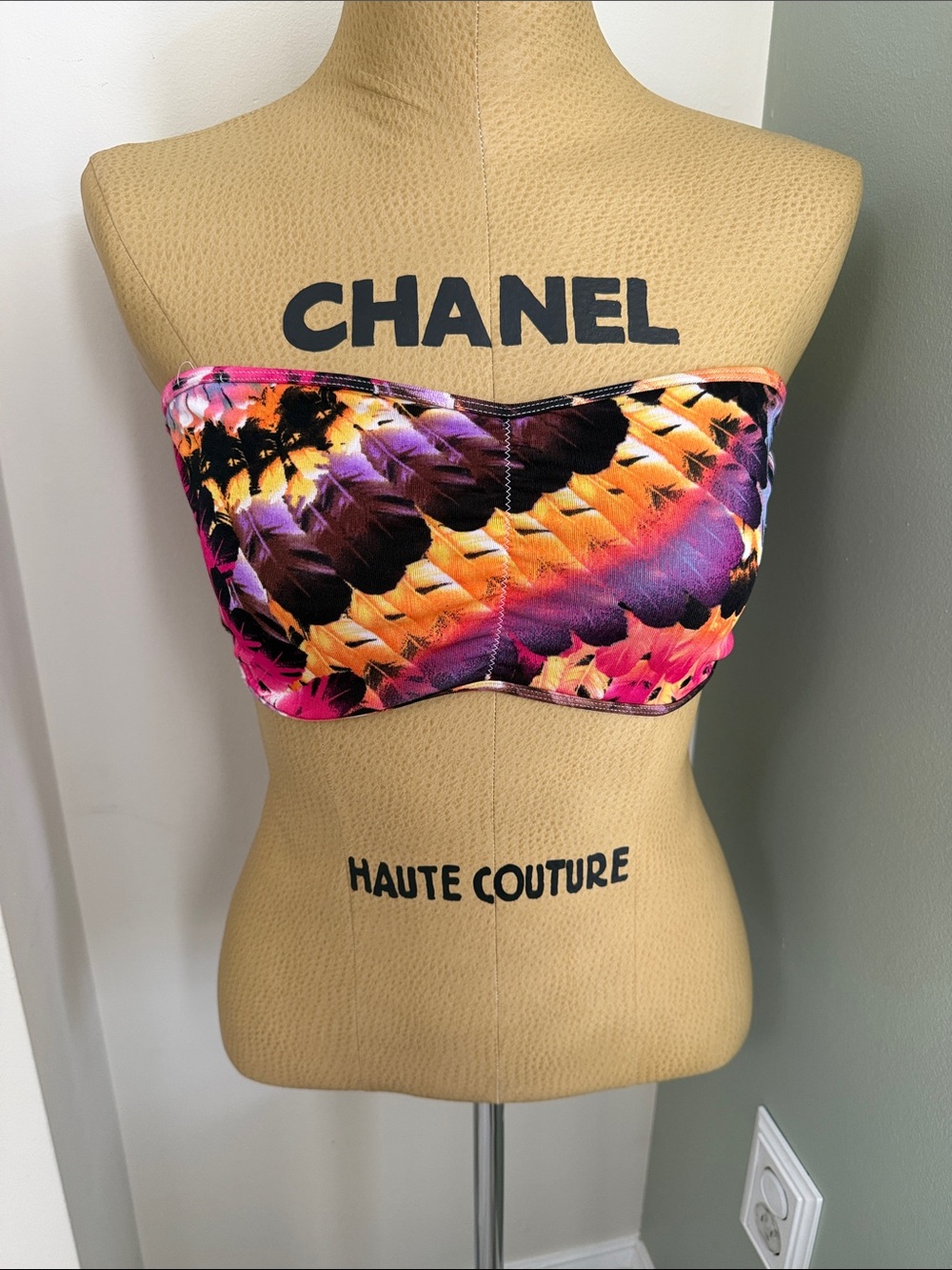 Free People Multicolor Feather Print Strapless Bandeau Top